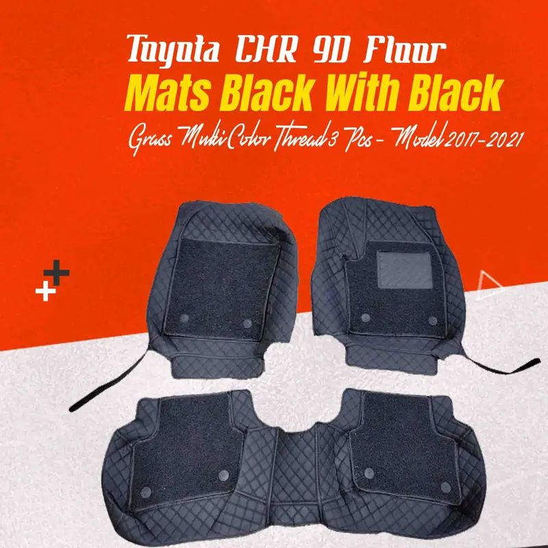 Toyota Chr 9D Floor Mats Mix Thread  3 Pcs - Black With Black Grass 1