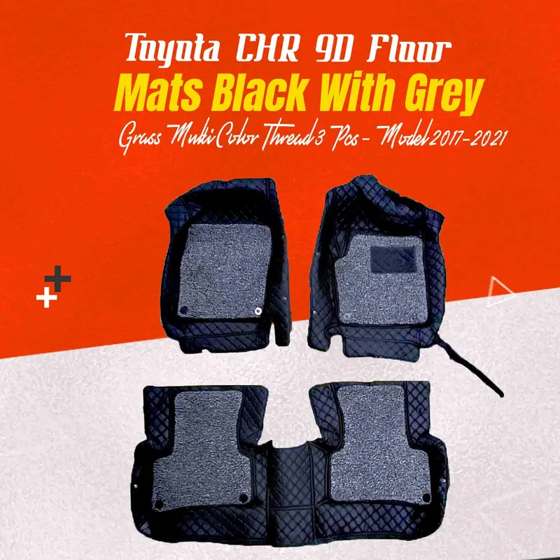 Toyota Chr 9D Floor Mats Mix Thread Black With Grey Grass 2017 - 2021 - -  Multi Color Thread - 3 Pcs 1