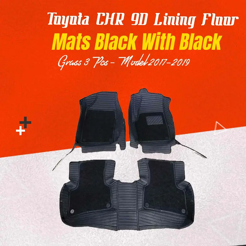 Toyota Chr 9D Lining Floor Mats Mix Thread Grass 3 Pcs 2017 - 2021 - Black With Black 1