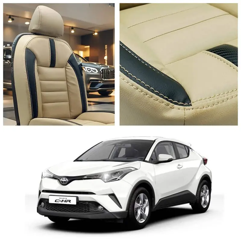 Toyota Chr Hockey Design Beige Black Seat Covers 2017 - 2021 1