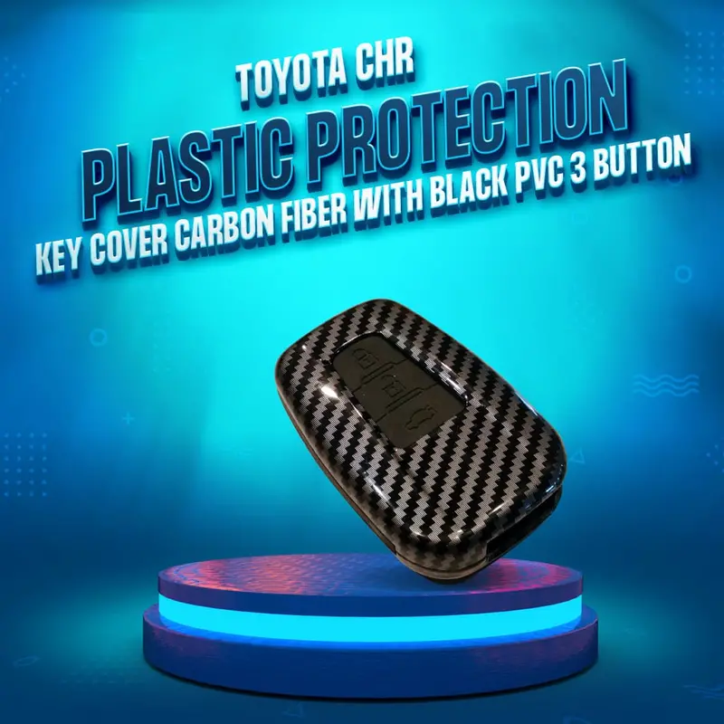 Toyota Chr Plastic Key Cover Carbon Fiber 3 Button 2017 - 2021 - - With Black Pvc 1