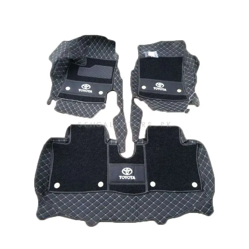 Toyota Corolla 10D Floor Mats Black With Black Grass 3Pcs 2014 - 2025 - Mix Thread With Logo 2