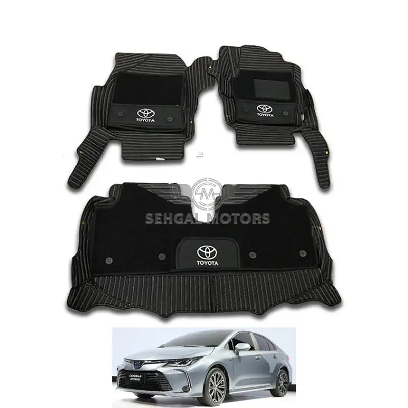Toyota Corolla 10D Floor Mats Black With Black Grass With Logo 3 Pcs - Model 2016-22 1