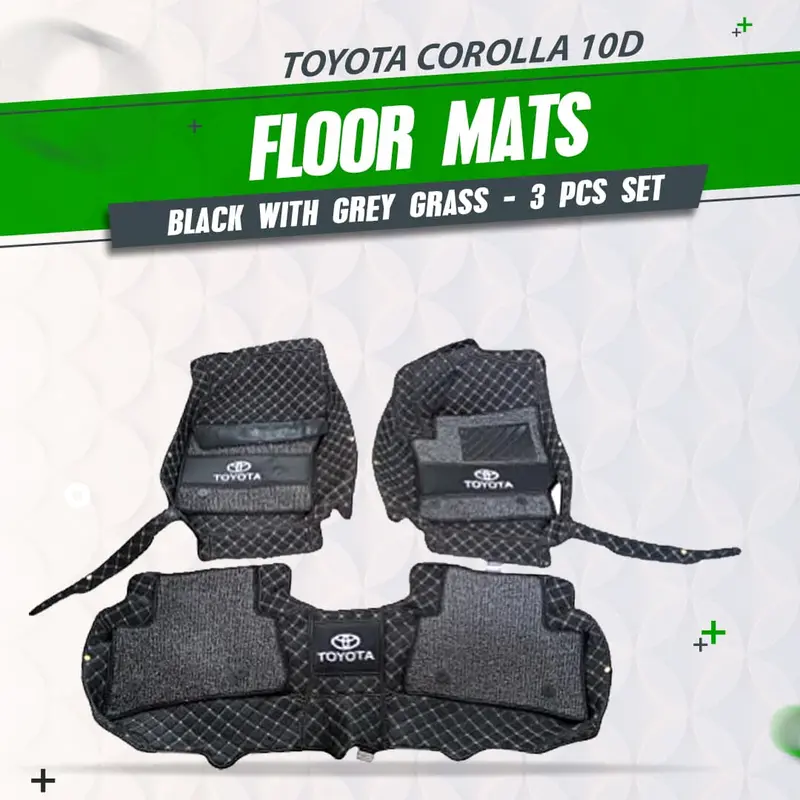 Toyota Corolla 10D Floor Mats - Black With Grey Grass - 3 Pcs 2014 - 2025 1