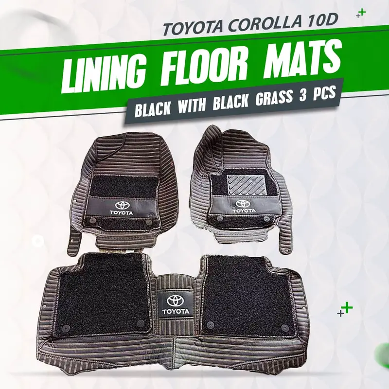 Toyota Corolla 10D Lining Floor Mats - Mix Thread 3 Pcs Set 2014 - 2025 - Black With Black Grass 1
