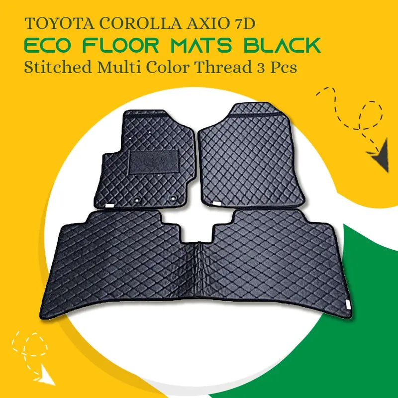 Toyota Corolla Axio 7D Eco Floor Mats Black 2012 - 2021 - Stitched Multicolor Thread 3 Pcs 1