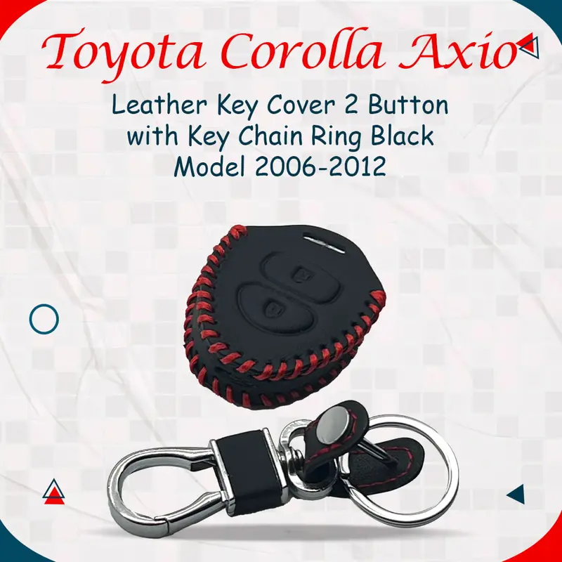 Toyota Corolla Axio Leather Key Cover With Keychain Ring 2006 - 2012 - - Ring 2 Buttons 1