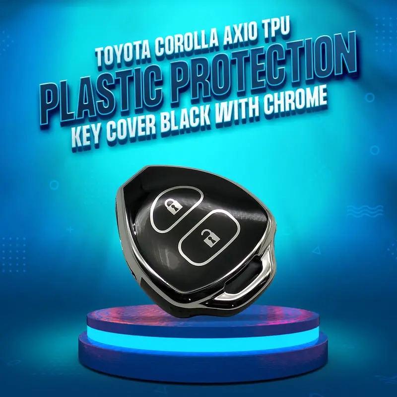 Toyota Corolla Axio Tpu Plastic Key Cover 2 Buttons 2006 - 2012 - Black With Chrome 1