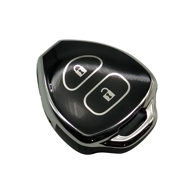 Toyota Corolla Axio Tpu Plastic Key Cover 2 Buttons 2006 - 2012 - Black With Chrome 2