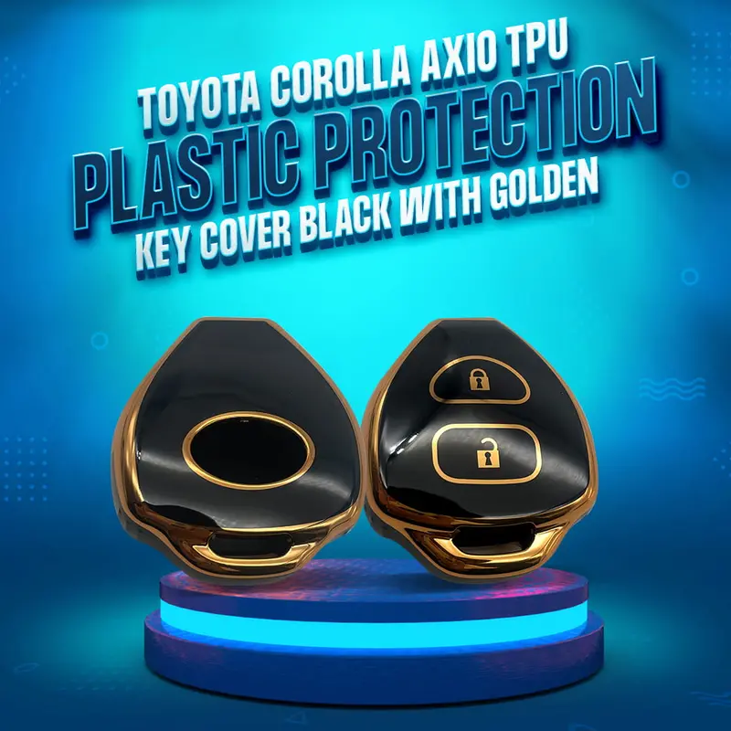 Toyota Corolla Axio Tpu Plastic Key Cover 2 Buttons 2006 - 2012 - Black With Golden 1