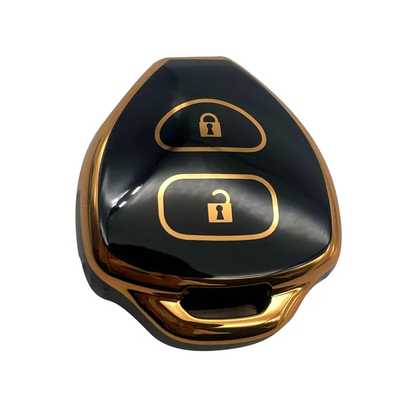 Toyota Corolla Axio Tpu Plastic Key Cover 2 Buttons 2006 - 2012 - Black With Golden 2
