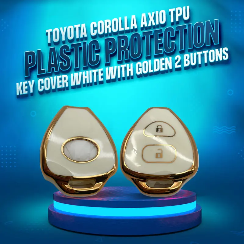 Toyota Corolla Axio Tpu Plastic Key Cover 2 Buttons 2006 - 2012 - White With Golden 1
