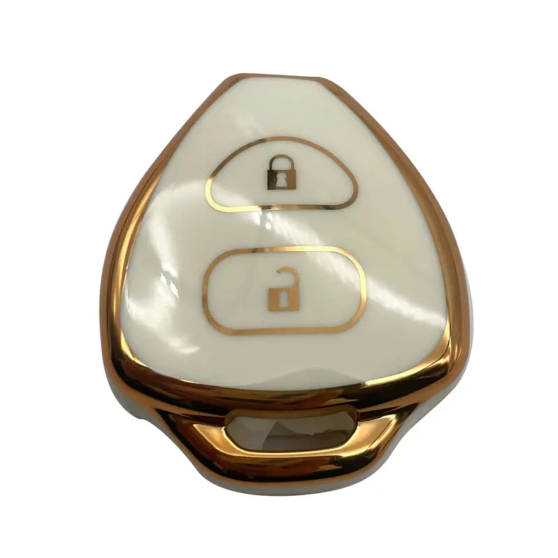 Toyota Corolla Axio Tpu Plastic Key Cover 2 Buttons 2006 - 2012 - White With Golden 2