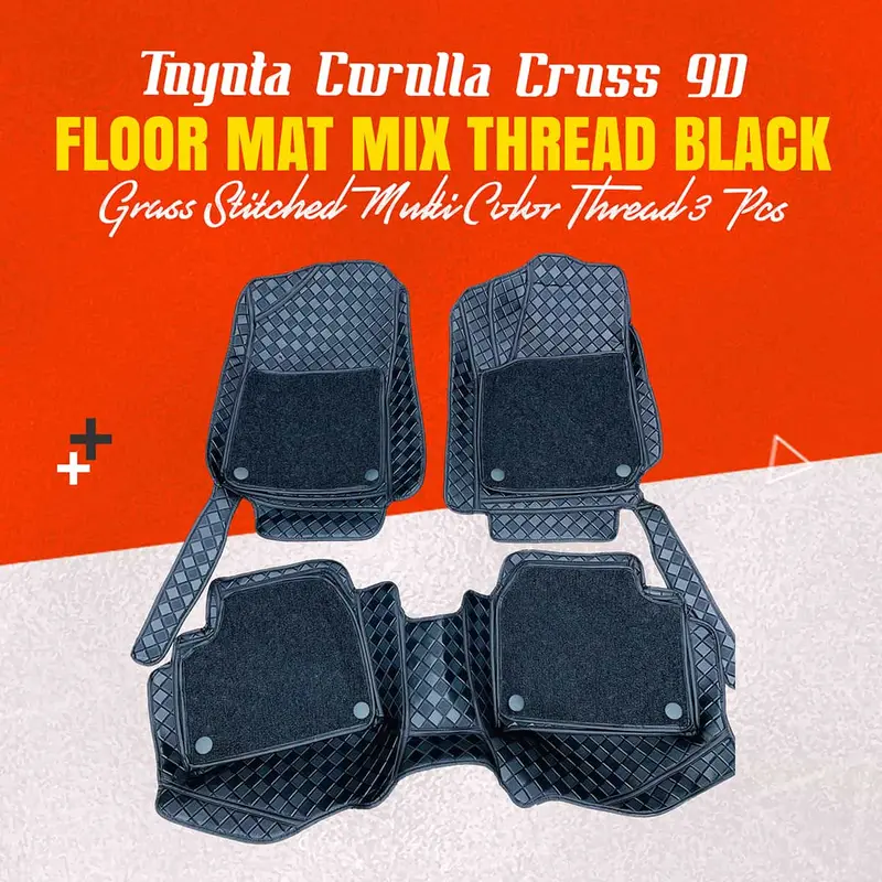 Toyota Corolla Cross 9D Floor Mat Black Grass 3 Pcs  2022 - 2025 - Mix Thread Multi Color 1