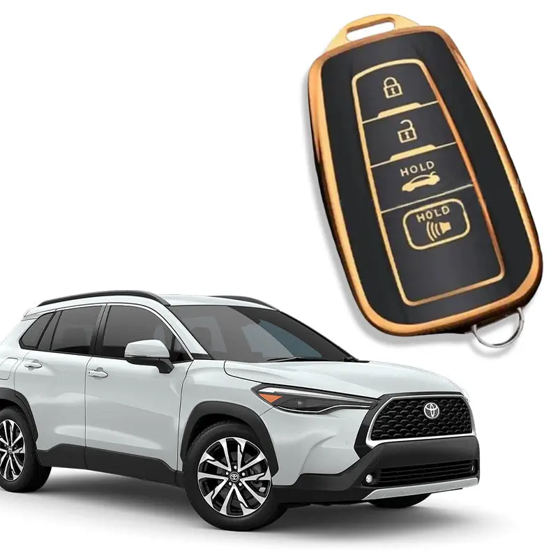Toyota Corolla Cross Tpu Key Cover Black & Golden 4 Buttons 2022 - 2025 1