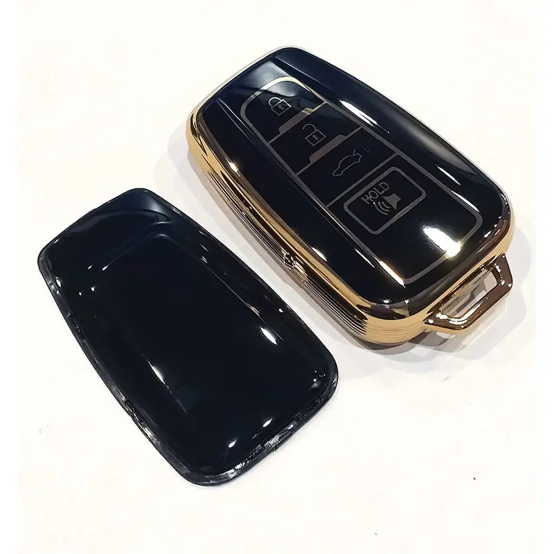 Toyota Corolla Cross Tpu Key Cover Black & Golden 4 Buttons 2022 - 2025 2