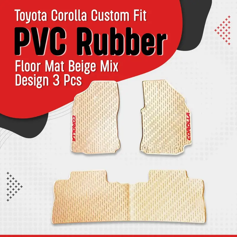 Toyota Corolla Custom Fit Pvc Rubber Floor Mat Beige Mix Design 3 Pcs - Model 2012-2014 1