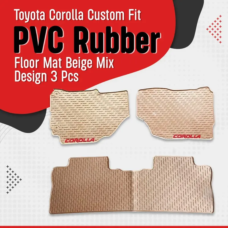 Toyota Corolla Custom Fit Pvc Rubber Floor Mat Beige Mix Design 3 Pcs - Model 2014-2017 1
