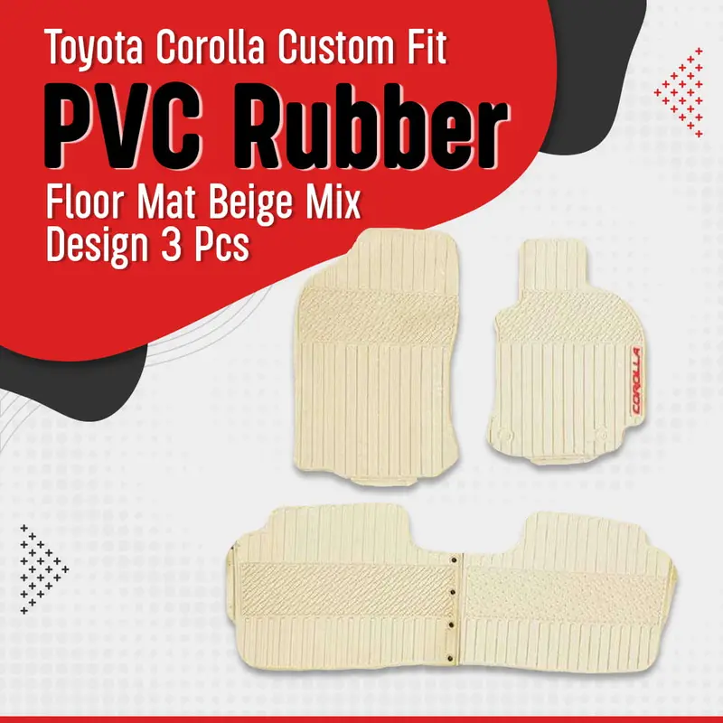 Toyota Corolla Custom Fit Pvc Rubber Floor Mat Beige Mix Design 3 Pcs - Model 2017-2020 1