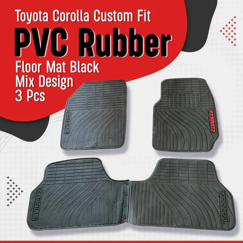 Toyota Corolla Custom Fit Pvc Rubber Floor Mat Black 3 Pcs 2008-2014 - - Mix Design 1