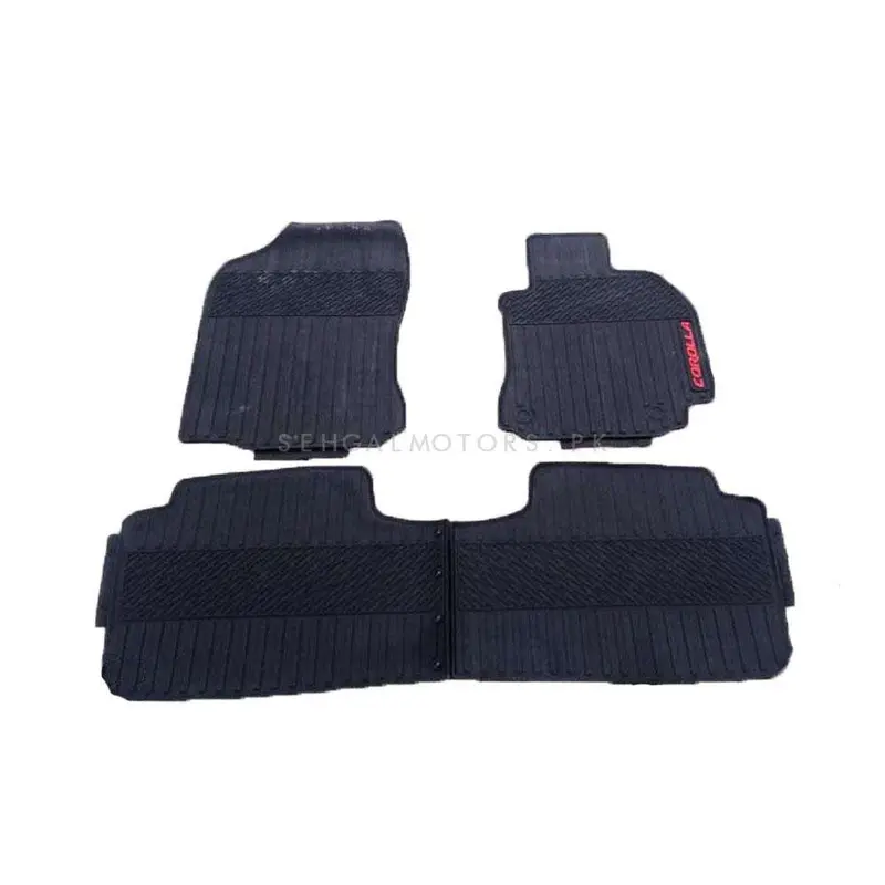 Toyota Corolla Custom Fit Pvc Rubber Floor Mat Black And Red 3 Pcs 2014 - 2021 - Mix Design 2