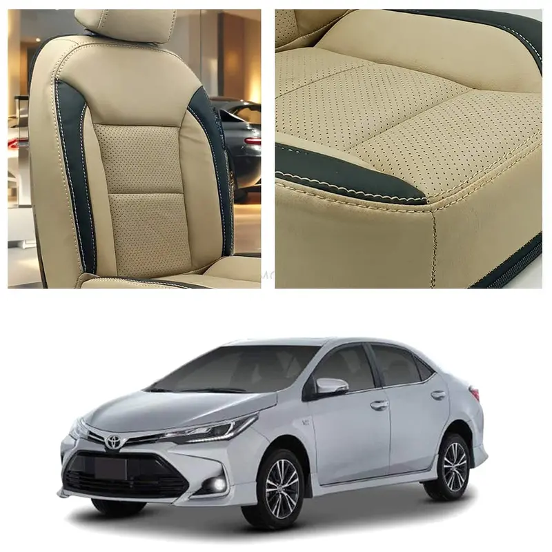 Toyota Corolla Grande Breathable Beige Black Seat Covers 2014 - 2021 1