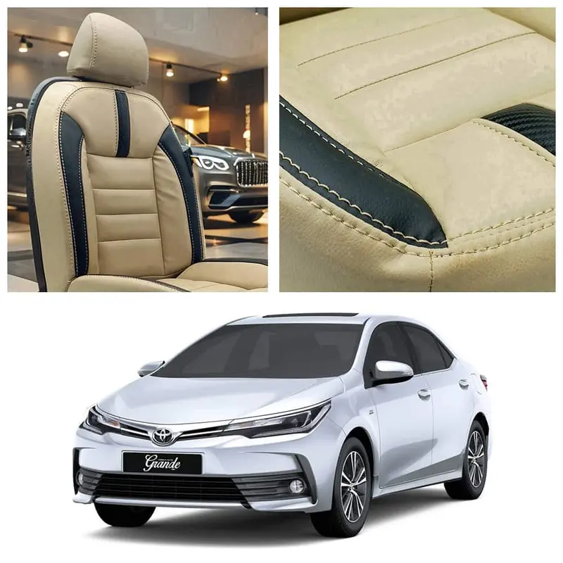 Toyota Corolla Grande Hockey Design Beige Black Seat Covers 2014 - 2021 1