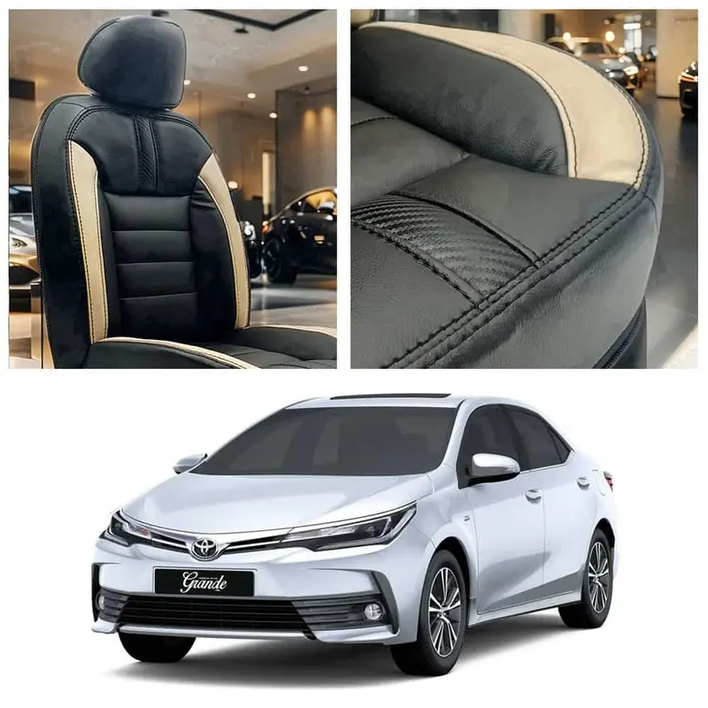 Toyota Corolla Grande Hockey Design Black Beige Seat Covers 2014 - 2021 1
