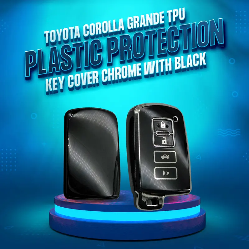 Toyota Corolla Grande Tpu Key Cover Chrome Black 4 Buttons 2021-2022 - Plastic Protection 1