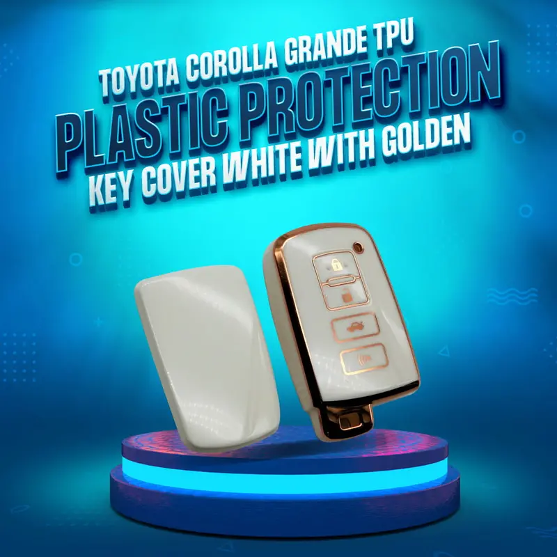 Toyota Corolla Grande Tpu Plastic Protection Key Cover 4 Buttons 2021 - 2025 - White With Golden 1