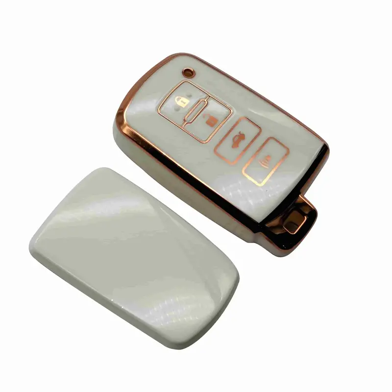 Toyota Corolla Grande Tpu Plastic Protection Key Cover 4 Buttons 2021 - 2025 - White With Golden 2