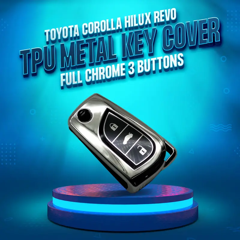 Toyota Corolla Hilux Revo/Rocco Tpu Metal Key Cover Full Chrome 3 Buttons 1