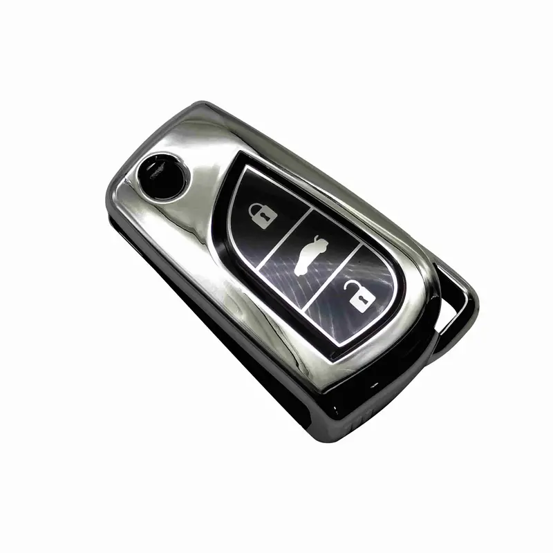 Toyota Corolla Hilux Revo/Rocco Tpu Metal Key Cover Full Chrome 3 Buttons 2
