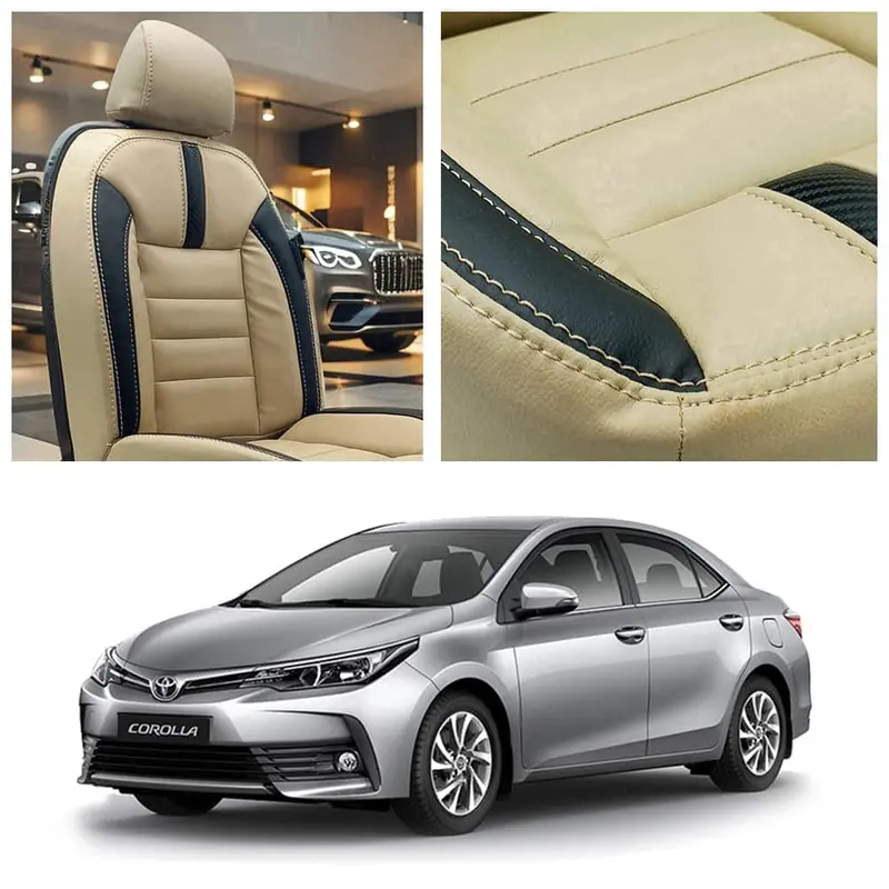 Toyota Corolla Hockey Design Beige Black Seat Covers 2014 - 2021 1