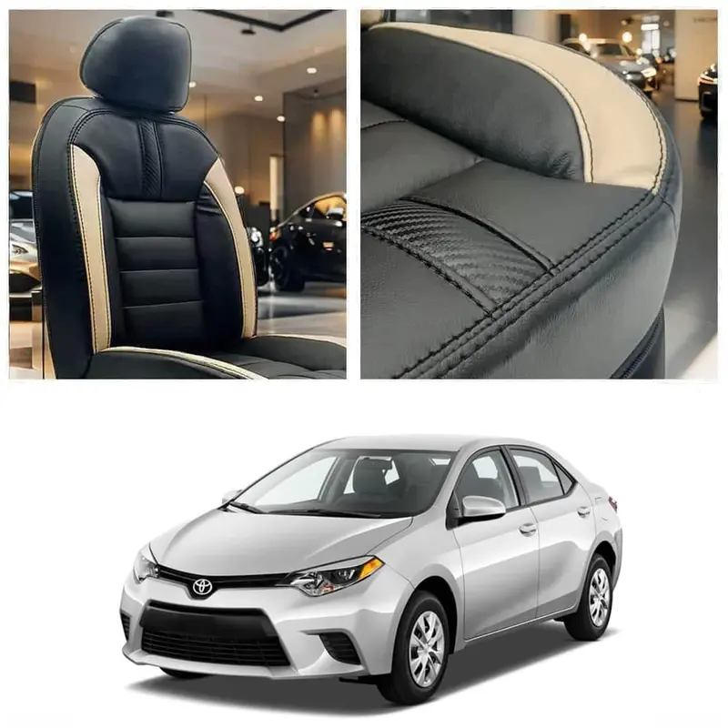Toyota Corolla Hockey Design Black Beige Seat Covers 2008 - 2014 1