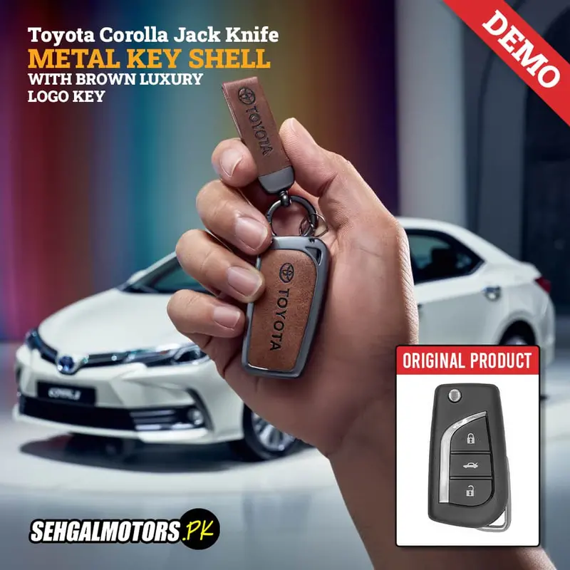 Toyota Corolla Jack Knife Metal Key Shell With Brown Logo Key 2015 - 2016 1