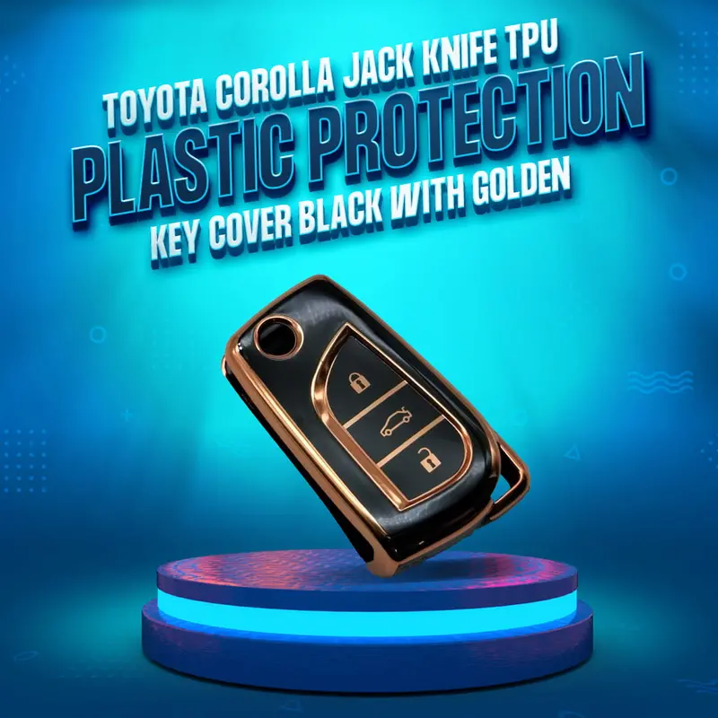 Toyota Corolla Jack Knife Tpu Plastic Protection Key Cover 2015 - 2016 - Black With Golden 1