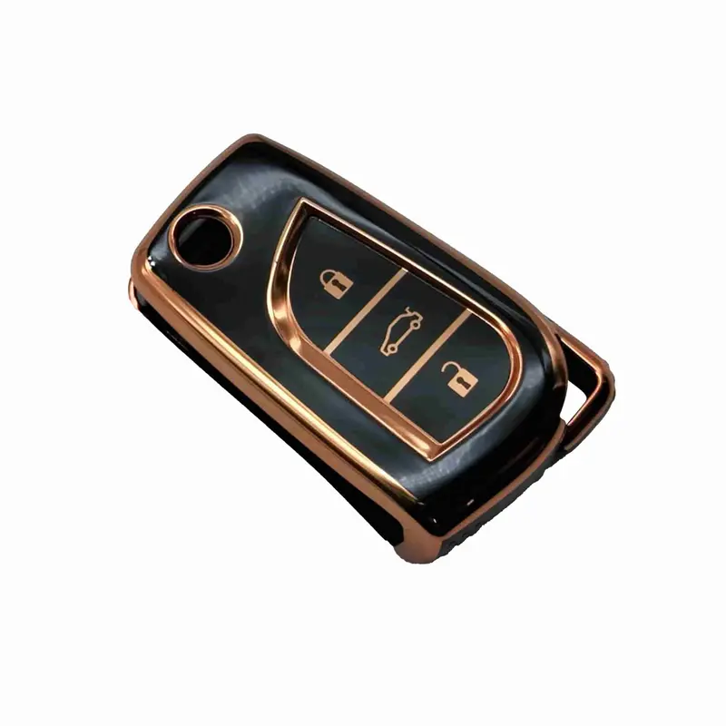 Toyota Corolla Jack Knife Tpu Plastic Protection Key Cover 2015 - 2016 - Black With Golden 2
