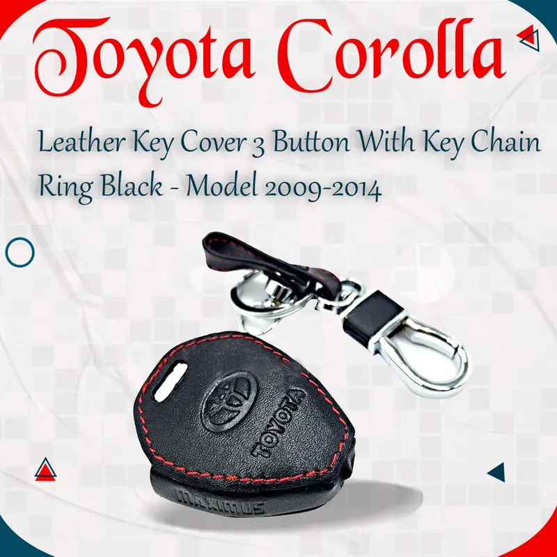 Toyota Corolla Leather Key Cover 3 Button With Keychain Ring Black 2009 - 2014 1