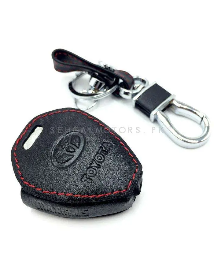 Toyota Corolla Leather Key Cover 3 Button With Keychain Ring Black 2009 - 2014 2