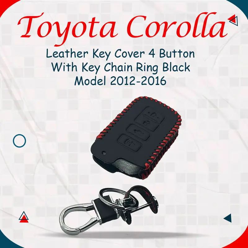 Toyota Corolla Leather Key Cover 4 Button 2012-2016 - - With Key Chain Ring Black 1