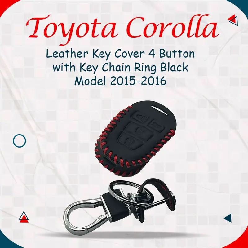 Toyota Corolla Leather Key Cover 4 Button With Key Chain Ring Black 2015 - 2016 1