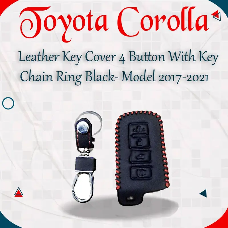 Toyota Corolla Leather Key Cover 4 Button With Keychain Ring Black 2017 - 2021 1