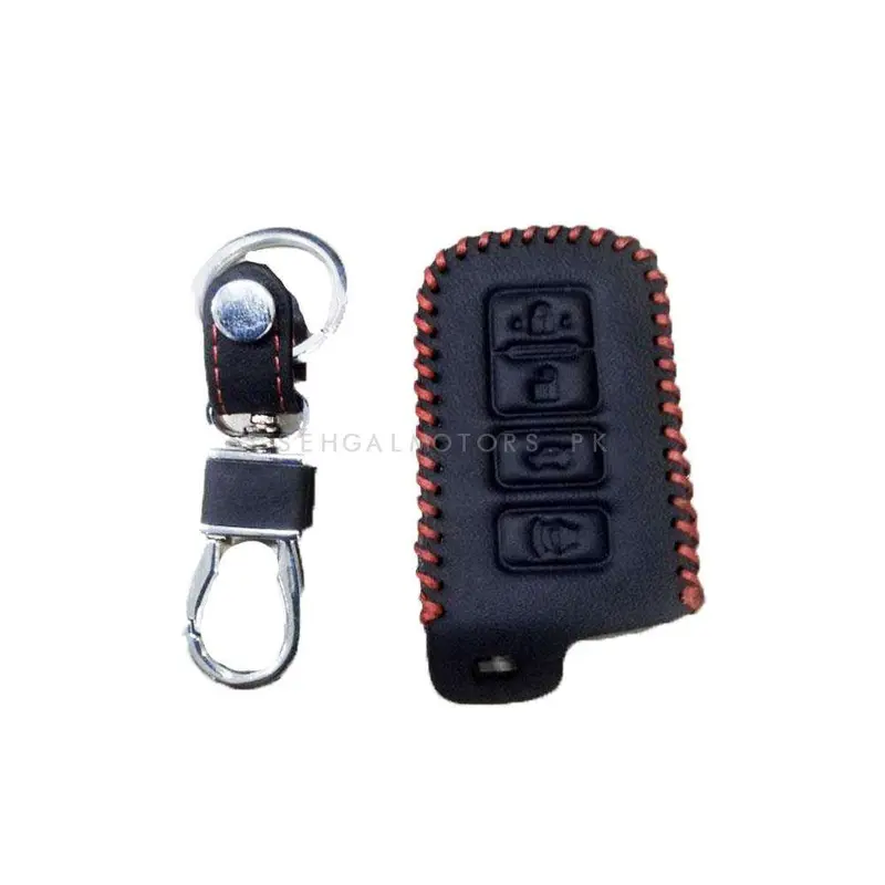 Toyota Corolla Leather Key Cover 4 Button With Keychain Ring Black 2017 - 2021 2