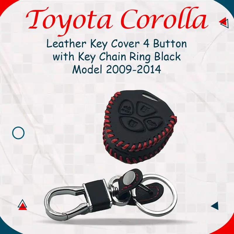 Toyota Corolla Leather Key Cover 4 Buttons With Key Chain 2009 - 2014 - - Ring Black 1
