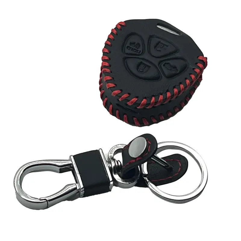 Toyota Corolla Leather Key Cover 4 Buttons With Key Chain 2009 - 2014 - - Ring Black 2