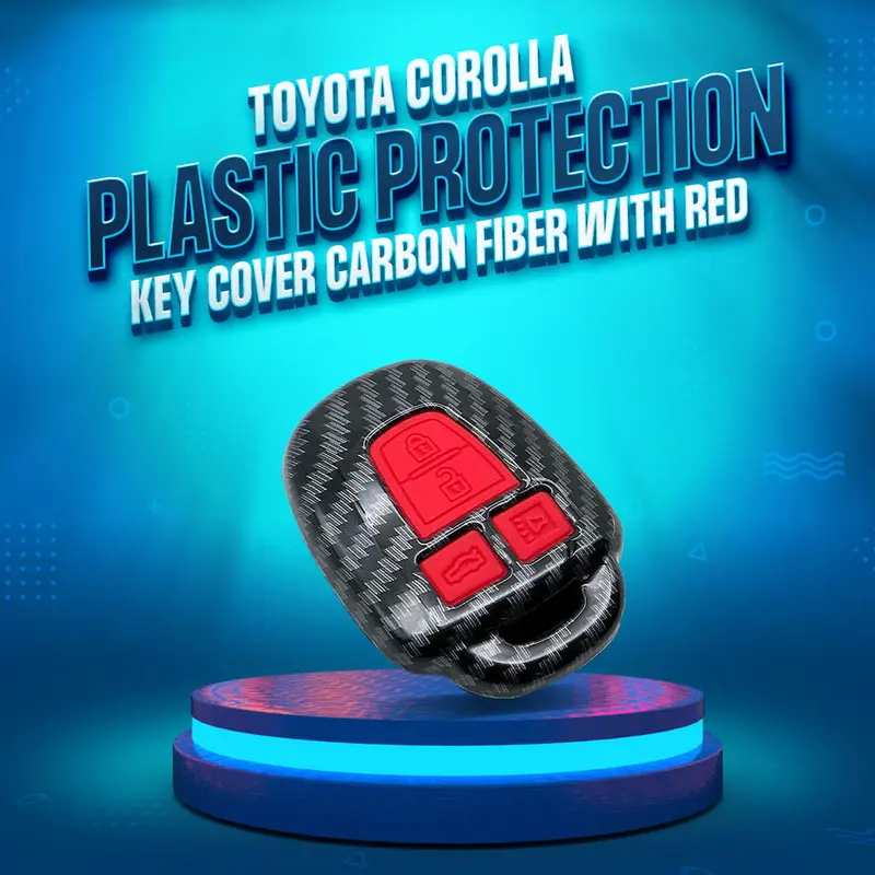 Toyota Corolla Plastic Key Cover Carbon Fiber 4 Buttons 2014 - 2017 - - With Red Pvc 1