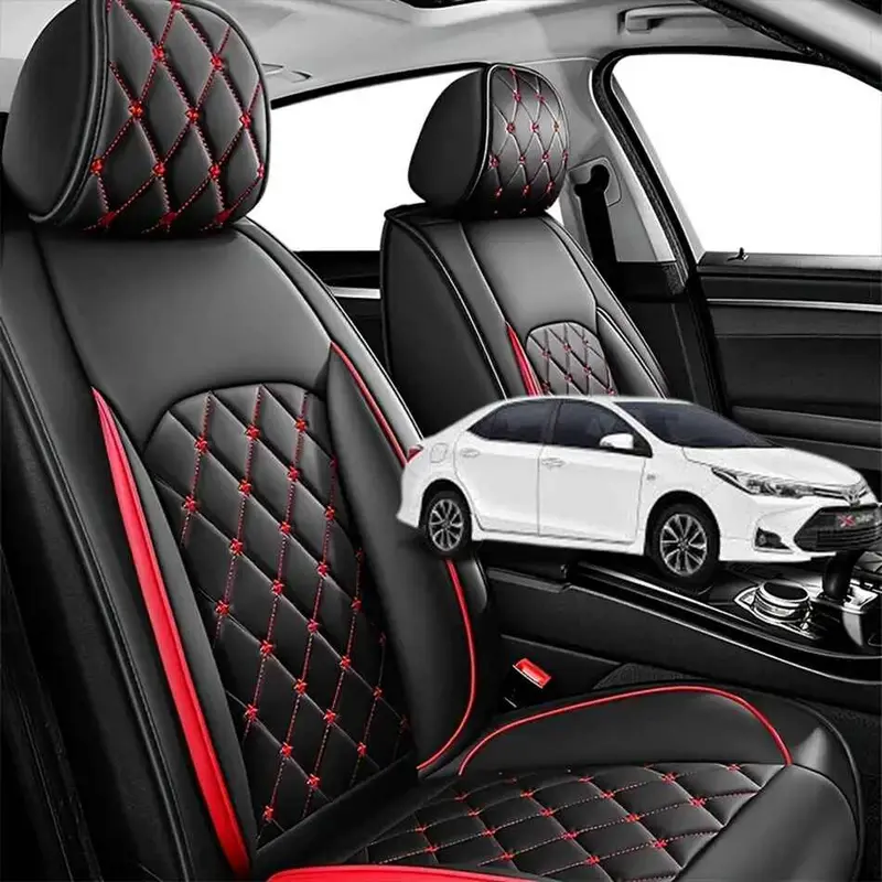 Toyota Corolla Seat Cover Japanese Leather Black With Red Stitch Model 2015-2024 1