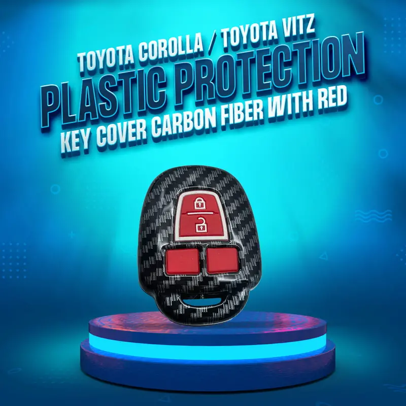 Toyota Corolla / Toyota Vitz Plastic Key Cover Carbon Fiber - - With Red Pvc 2 Buttons 1
