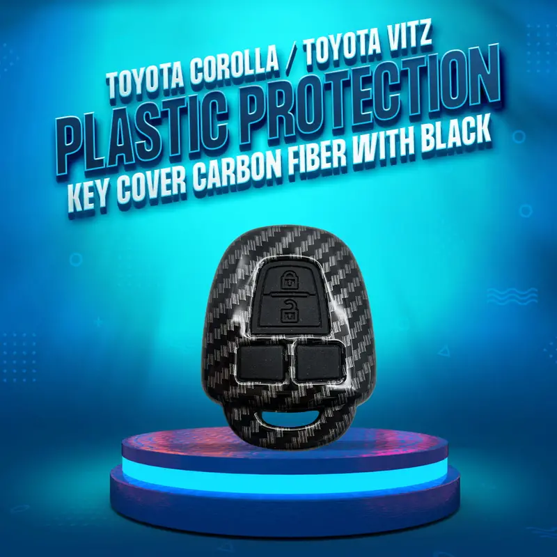 Toyota Corolla / Toyota Vitz Plastic Key Cover Pvc 2 Buttons - - Carbon Fiber With Black 1